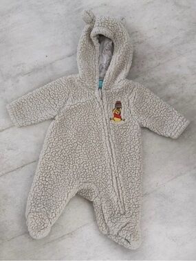 Disney Cream Sherpa Baby Footed One-Piece with Hood• Size Newborn